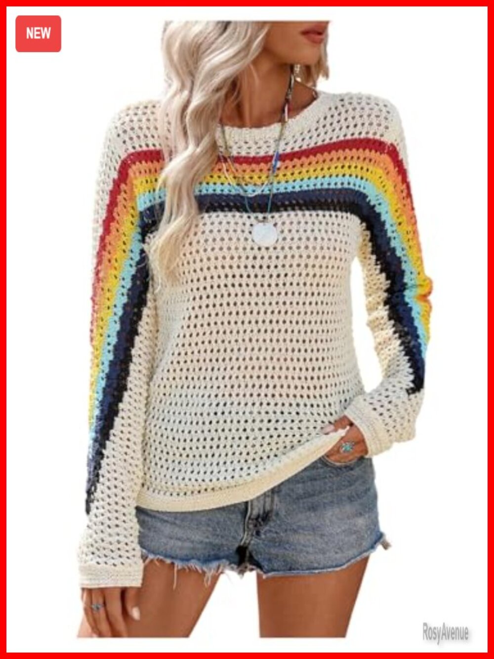 MakeMeChic Crochet Sweater Hollow Out Bohemian Pullover Cover Up